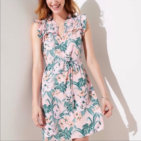 LOFT Dresses & Skirts - Loft Small Summer Dress Pink floral green tropical